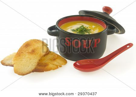 Soup And Bread, Isolated On White