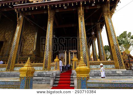 Bangkok, Thailand - April 6, 2018: The Grand Palace - Chakri Day - Decorated In Gold And Bright Colo
