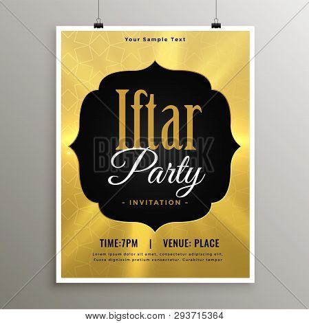 Golden Iftar Ramadan Party Invitation Template Vector Illustration