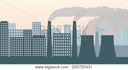 City And Industry With Air Pollution Industry Smog And Noxious Gas Emission Vector Illustration Eps1