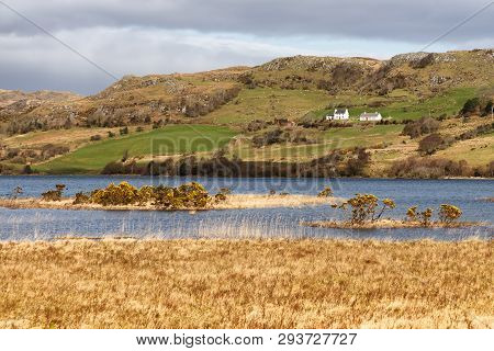 Farm, Lake And Vegetation At Western Way Trail In Lough Corrib