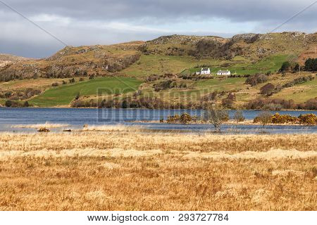 Farm, Lake And Vegetation At Western Way Trail In Lough Corrib