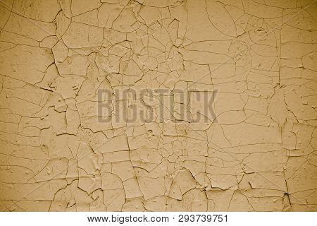 Vintage Cracked Flaky Yellow Paint Background. Abstract Yellow Peeling Paint, Abstract. Pattern Of с