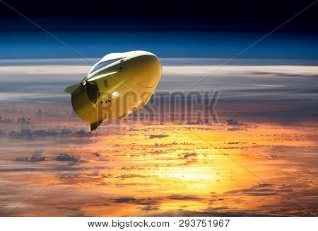 Cargo Spacecraft In Low-earth Orbit. Elements Of This Image Furnished By Nasa.