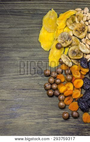 Mixed Dried Fruits. Symbols Of The Jewish Holiday Tu Bishvat. Figs, Dried Apricots, Prunes, Nuts, Al