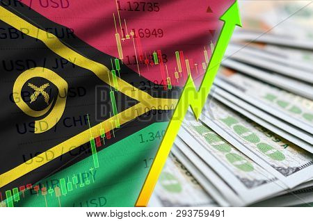 Vanuatu Flag And Chart Growing Us Dollar Position With A Fan Of Dollar Bills