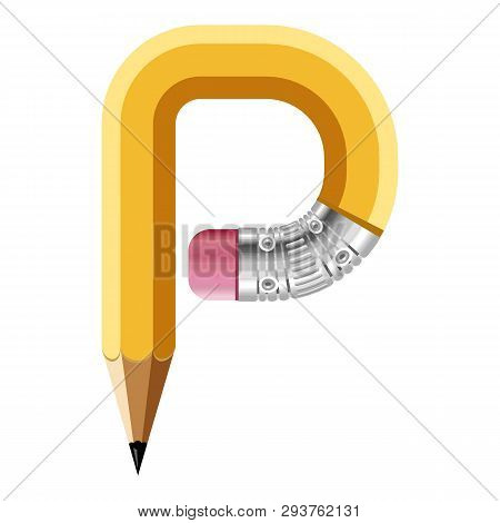 Letter P Pencil Icon. Cartoon Illustration Of Letter P Pencil Icon For Web
