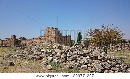 Ruins And Ruins Of The Ancient City, Hierapolis Near Pamukkale, Turkey.