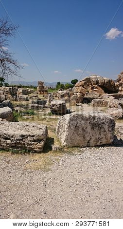 Ruins And Ruins Of The Ancient City, Hierapolis Near Pamukkale, Turkey.