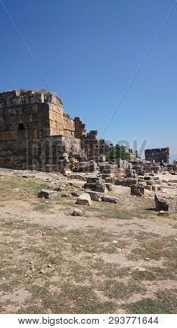 Ruins And Ruins Of The Ancient City, Hierapolis Near Pamukkale, Turkey.