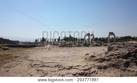 Ruins And Ruins Of The Ancient City, Hierapolis Near Pamukkale, Turkey.