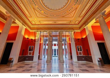 Athens, Greece - February 23, 2016: Interior Of The Entrance To The Zappio Conference Hall And View 
