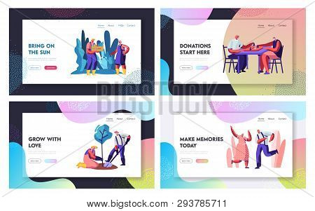 Set Of Lifestyle Activity Of Senior People In Nursing Home. Retired Characters Sparetime, Gardening,