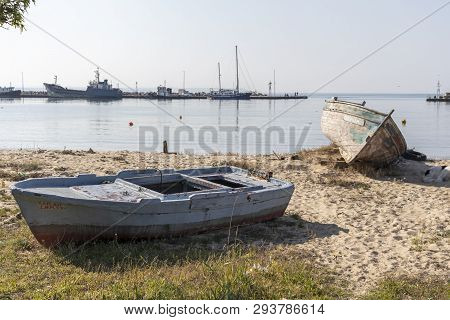 Nea Moudania, Greece - March 31, 2019: Coastal Street Of Town Of Nea Moudania, Chalkidiki, Central M