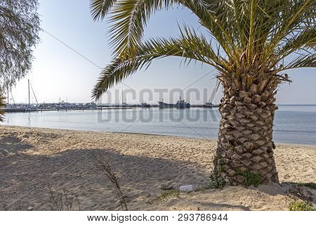Nea Moudania, Greece - March 31, 2019: Coastal Street Of Town Of Nea Moudania, Chalkidiki, Central M