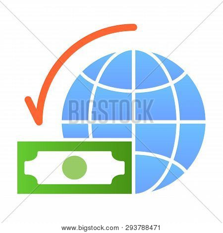 Global Budget Flat Icon. Money And Planet Color Icons In Trendy Flat Style. Dollar With World Globe 