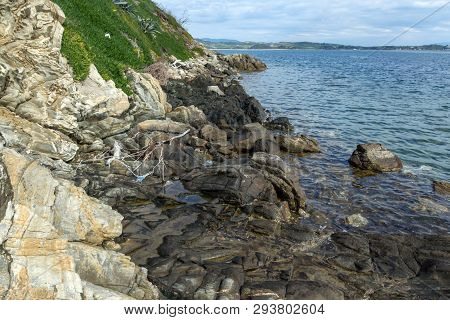 Ammouliani, Greece - April 3, 2015: Coastline Of Ammouliani Island, Athos, Chalkidiki, Central Maced