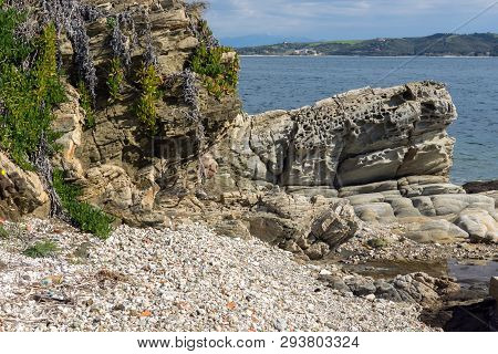 Ammouliani, Greece - April 3, 2015: Coastline Of Ammouliani Island, Athos, Chalkidiki, Central Maced