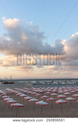 Chernomorets, Bulgaria - August 10, 2018:  Amazing Sunset View Of Beach Of Chernomorets, Burgas Regi