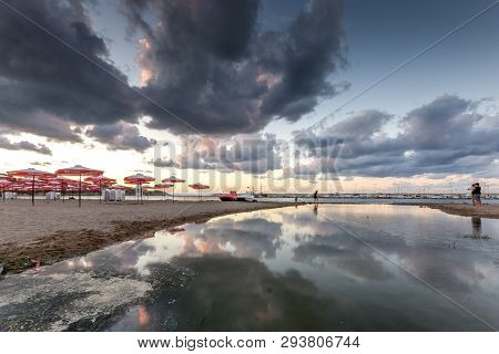 Chernomorets, Bulgaria - August 10, 2018:  Amazing Sunset View Of Beach Of Chernomorets, Burgas Regi