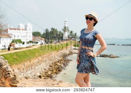 Girl Tourist Galle Hat Sunglasses Sunny Joy Lighthouse