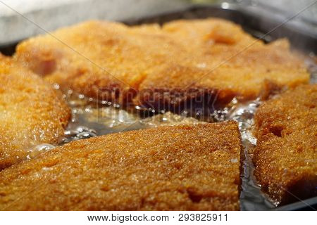 Crumpets In Thick Syrup Turkish Dessert Ekmek Kadayifi