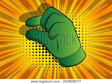 Vector Cartoon Hand Gesturing A Small Amount. Illustrated Hand Sign On Comic Book Background.
