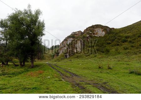 Mountain Landscape In The Vicinity Of The Village Of Generalka Altai Territory. Western Siberia. Rus