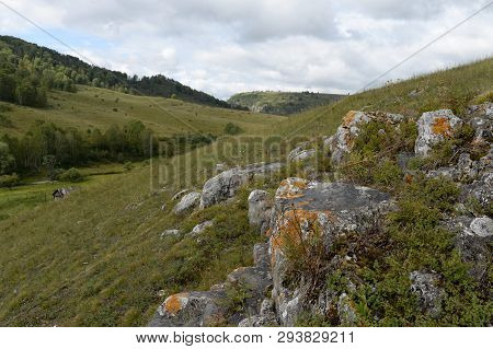 Mountain Landscape In The Vicinity Of The Village Of Generalka Altai Territory. Western Siberia. Rus