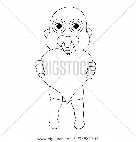 Baby With Heart Outline. Stock Vector Isolated Illustration