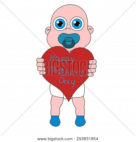 Baby Boy With Heart What Have Title. Stock Vector Isolated Illustration