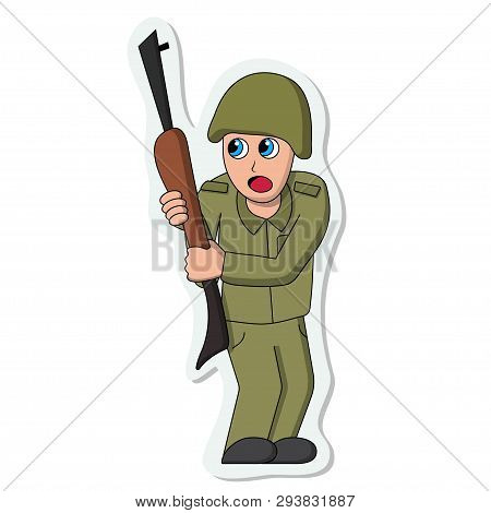 Scared Soldier Sticker. Isolated Stock Vector Illustration