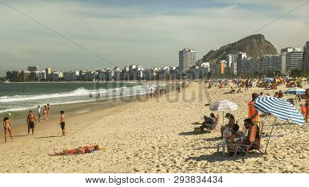 Rio De Janeiro, Brazil- 25, May, 2016: The View Looking South On Copacabana Beach In Rio