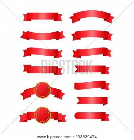 Red Ribbons Banners. Set Of Ribbons. Vector Stock Illustration.