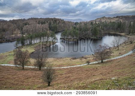 Beautiful Evening Landscape Image Of Tarn Hows In Uk Lake District During Spring
