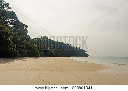 White Sand Beach On The Tropical Island On Sunny Day. Andaman And Nicobar Islands.