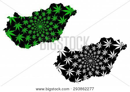 Hungary - Map Is Designed Cannabis Leaf Green And Black, Hungary Map Made Of Marijuana (marihuana,th