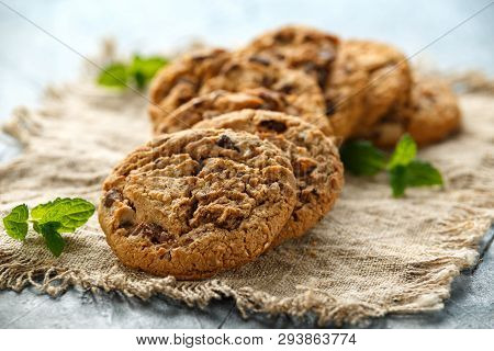 Delicious Double Chocolate Chip Cookies With Mint.