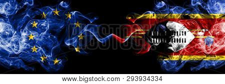 European Union Vs Swaziland, Swazi Smoke Flags Placed Side By Side. Thick Colored Silky Smoke Flags 