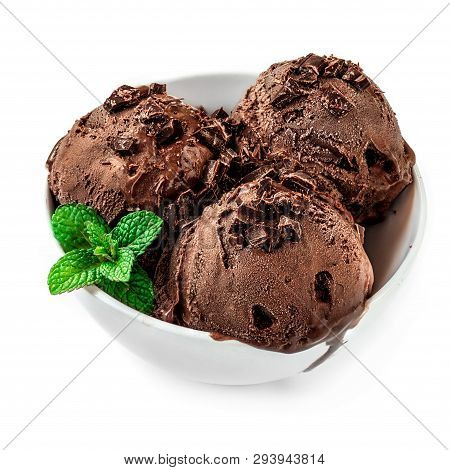 Chocolate  Ice-cream Isolated On White Background. Delicious Ice Cream Close-up