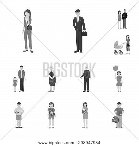 Vector Illustration Of Face  And Portrait Sign. Set Of Face  And Happy  Stock Symbol For Web.