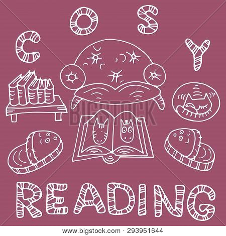 Cosy Reading Doodle Drawing With Hygge Symbols