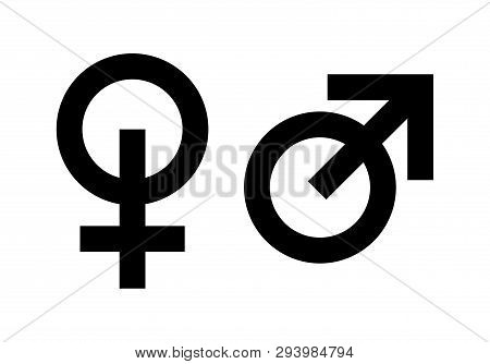 Icons Of Masculine And Feminine, Man And Woman Gender. Vector Set Of Style Black Signs Isolated On W