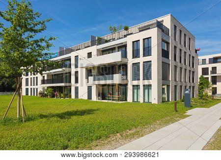Bremgarten, Switzerland - June 16, 2018: New Residential Buildings Along Augraben Street In Bremgart