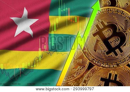 Togo Flag And Cryptocurrency Growing Trend With Many Golden Bitcoins
