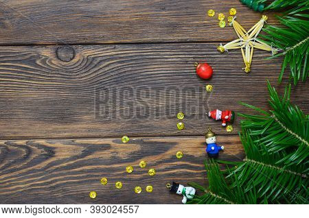 Christmas Background, Card Or Frame With Christmas Decoration With Copy Space For Greeting