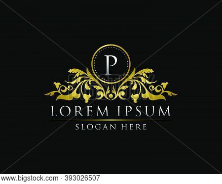 Luxury Gold P Letterlogo Template In Vector For Restaurant, Royalty, Boutique, Cafe, Hotel, Heraldic