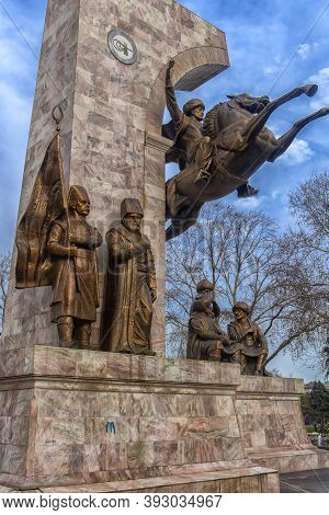 Turkey, Istanbul - 20,02,2018: Memorial To Sultan Mehmed Ii In Faith Park In Istanbul, Turkey