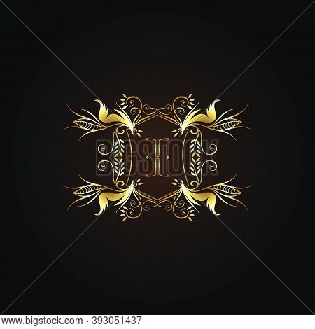 Initial Letter H Logo Gold Frame Luxury Badge Decorative Ornate Ornament  Vector Design For Wedding,