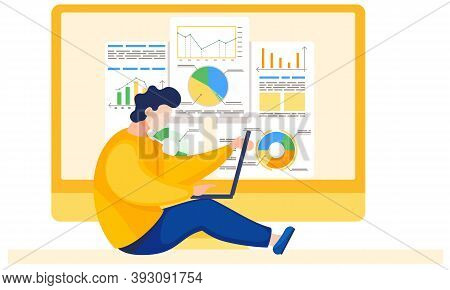 Man Is Working And Analyzing Financial Statistics On The Background. Marketer Is Studying Informatio